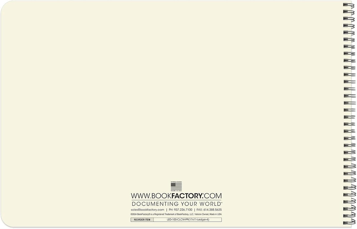 BookFactory Accounting Ledger Notebook/Large 4 Column Accounting Ledger Columnar (Four Columns) Log Book - 17'' x 11'', 100 Pages, Wire-O Landscape Format (LED-100-CLCW-PP(17x11-Ledger-4)-AX)