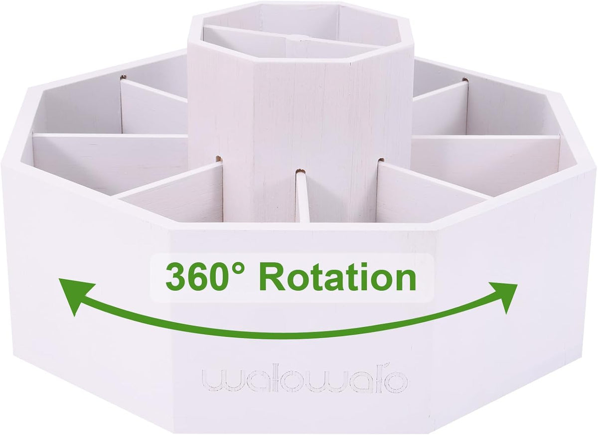 walowalo Bamboo Rotating Art Supply Organizer Holds 800+ Pencils Spinning Crayon Marker Pen Holder for Desk Brush Storage for Office School Classroom Organization Stationary White (Larger Version)