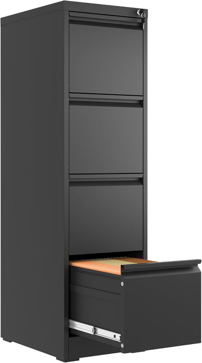 4 Drawer File Cabinet with Lock,Metal Vertical Filing Cabinets for Home Office,Heavy Duty File Storage Cabinet for Letter/Legal/A4/F4 Size File,Assembly Require (Black, Vertical 4 Drawer)