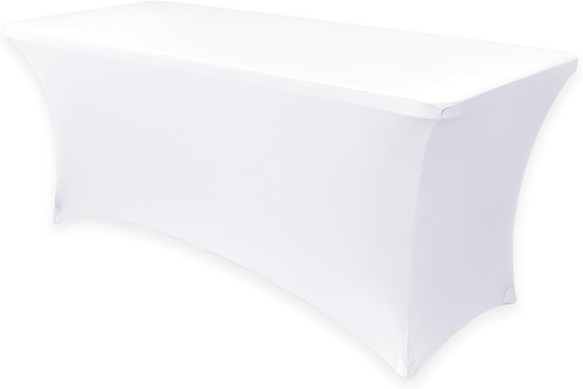 Obstal Spandex Table Cover 5ft Fitted Tablecloth Rectangular - Stretch Rectangle Folding Table Cloth for Birthday Party Wedding Banquet, White, 60L x 30W Inch