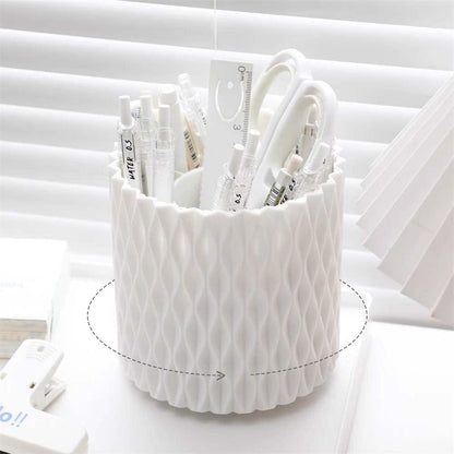 OWLFAVO Rotate Desk Organizer, Spinning Pen Holder Stationery, 360-Degree Pencil Accessories Storage Caddy Tray for College, Home, Office, Makeup Brush, 5 Compartments, White
