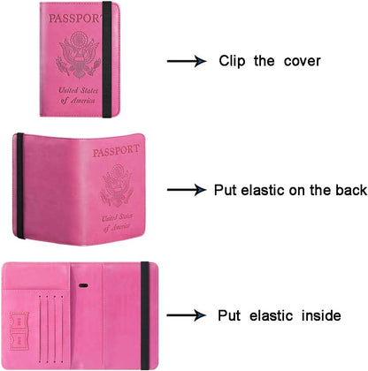 Passport Holder Cover Wallet Travel Essentials RFID Blocking Leather Card Case International Must Haves Travel Accessories for Women Men(113#Pink)