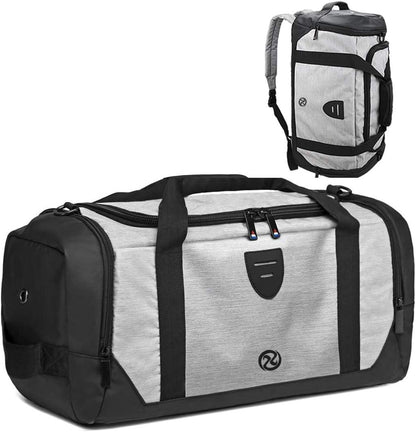 Gym Duffle Bag Backpack Waterproof Sports Duffel Bags Travel Weekender Bag for Men Women Overnight Bag with Shoes Compartment Grey
