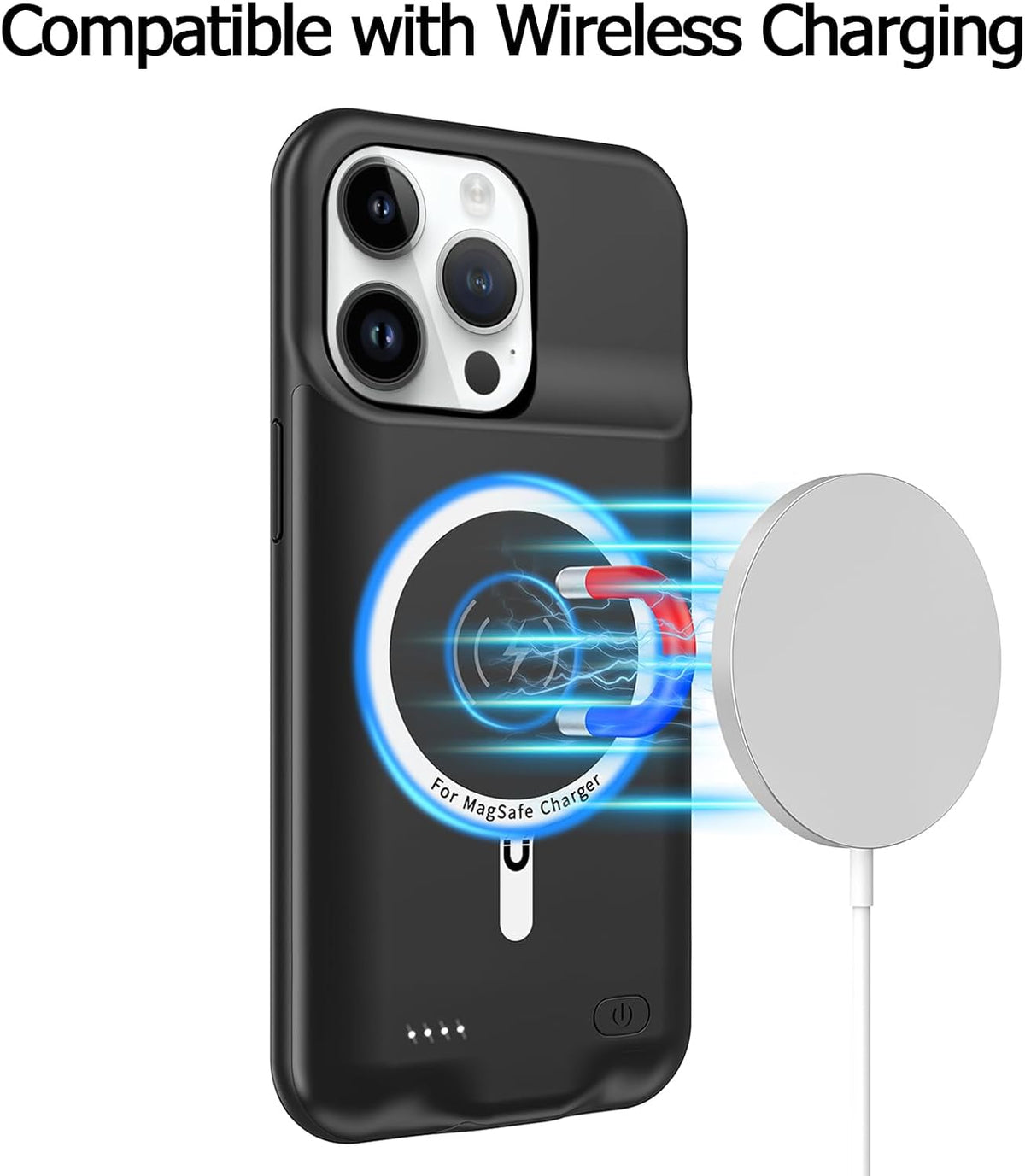 Battery Case for iPhone 14 Pro, Full Encircle 10000mAh High Capacity Rechargeable Portable Charger Case Extended Battery Pack for iPhone 14 Pro (6.1 inch) Wireless Charging Case with Carplay-Black