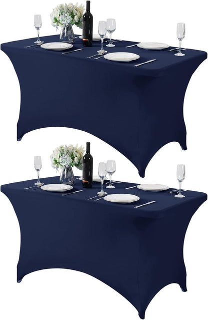 2Pack Spandex Table Cover for 4FT or 6ft or 9ft Table Universal Fitted Stretch Tablecloth for Party, Banquet, Wedding and Events-Navy