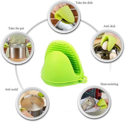 2 Pairs Mini Oven Gloves Silicone Heat Resistant Cooking Pinch Mitts Potholder for Kitchen Cooking & Baking (Green and Rose Red)