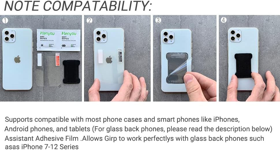 Universal Phone Grip for Smartphones - Phone Holder for Hand for Back of Phone - Wireless Charging Compatible (Black Green) - 2Pack