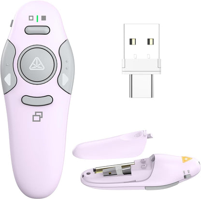 QUI Presentation Clicker Wireless Presenter Remote Clicker for PowerPoint Presentation Remote, PowerPoint Slide Advancer for Mac/Windows/Linux, Google Slide/PPT/Keynote, Type-c Purple