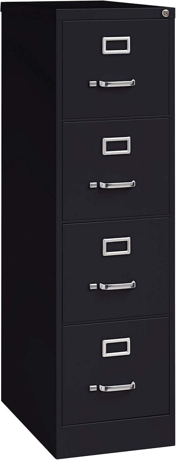 Commercial 4 Drawer Letter Width Vertical File Cabinet, 25" Deep - Black
