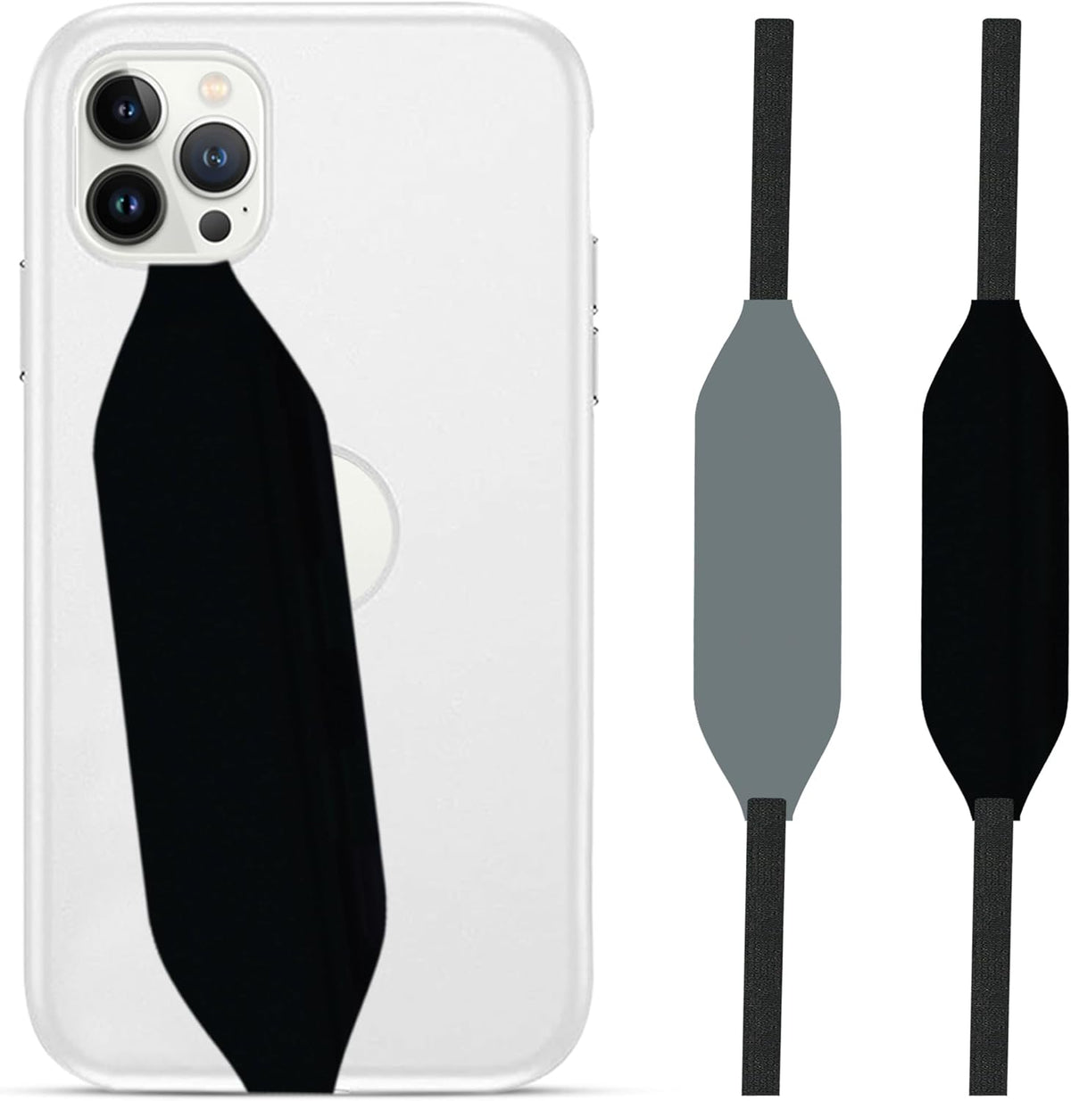 Phone Grip Strap - Reversible Finger Holder for Phone Back, Customizable Anti-Slip Design, Wireless Charging Compatible Detachable Holder for iPhone - Black & Grey