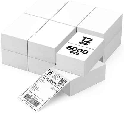 MUNBYN 4x6 Inch Direct Thermal Labels, 6000 Labels/12 Stacks(500 Pcs per Stack), Fanfold Shipping Label Paper for Thermal Printers, Permanent Adhesive Mailing Postage Labels for Shipping Packages