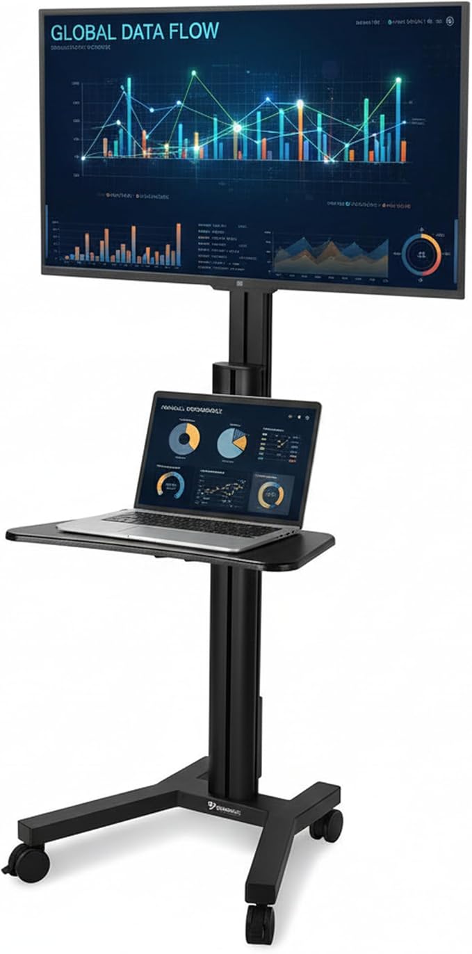 AW Rolling TV Stand Mobile TV Cart Height Adjustable