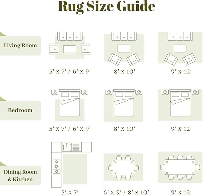 Homemate Washable Rug 8x10 Area Rugs - Vintage Faux Wool Rugs for Living Room Bedroom Dining Room - Non Slip Foldable Carpet Indoor Area Rug for Home Decor（8'x10', Green