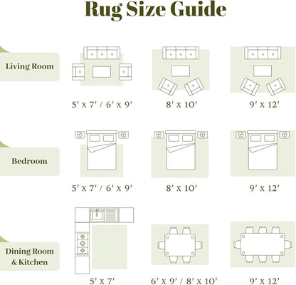 Homemate Washable Rug 8x10 Area Rugs - Vintage Faux Wool Rugs for Living Room Bedroom Dining Room - Non Slip Foldable Carpet Indoor Area Rug for Home Decor（8'x10', Green