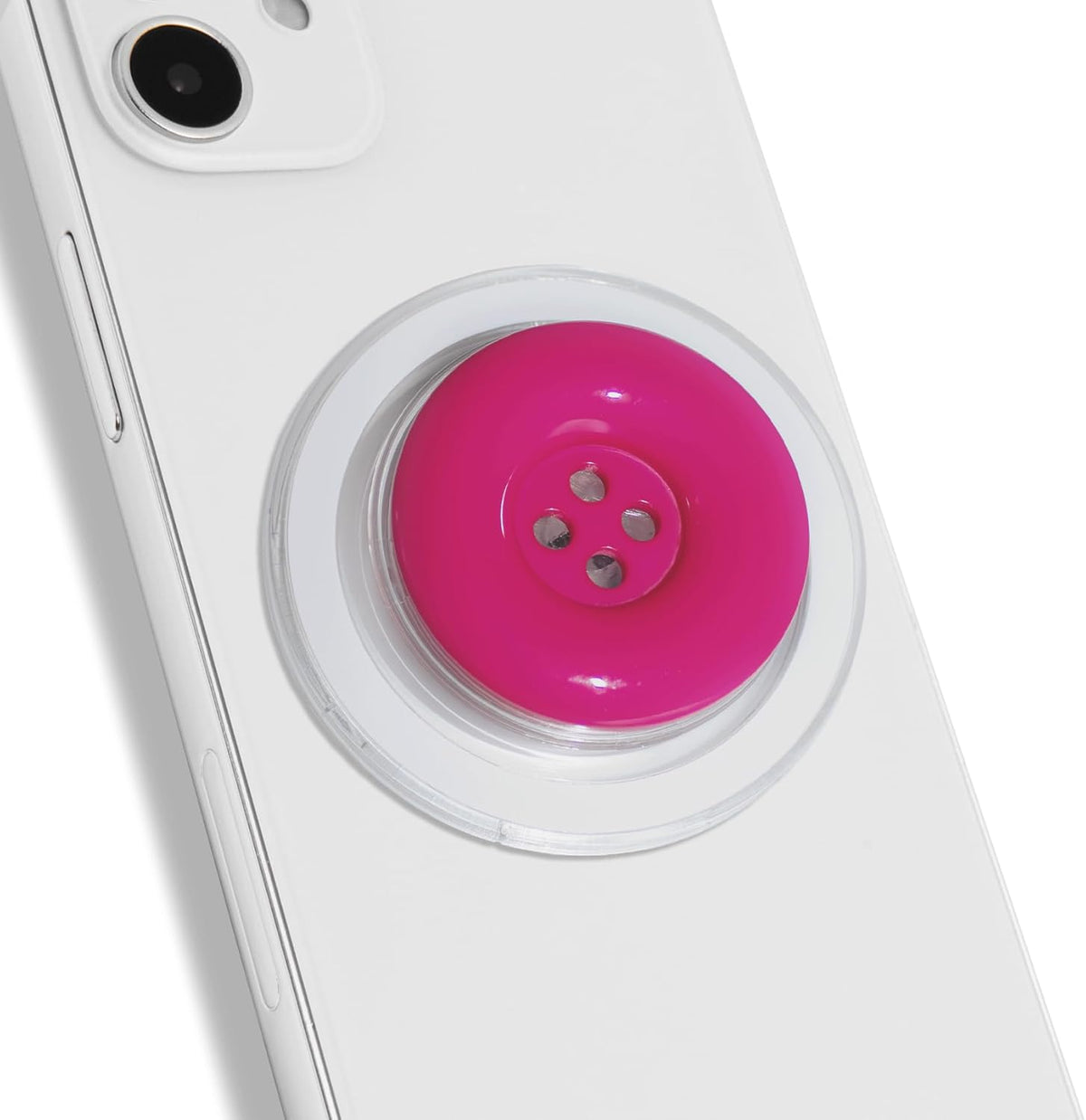 Solid Color Button Phone Grip – Minimalist Design, Durable and Lightweight, Grip and Stand for Smartphones (Hot Pink, Magnetic Type)
