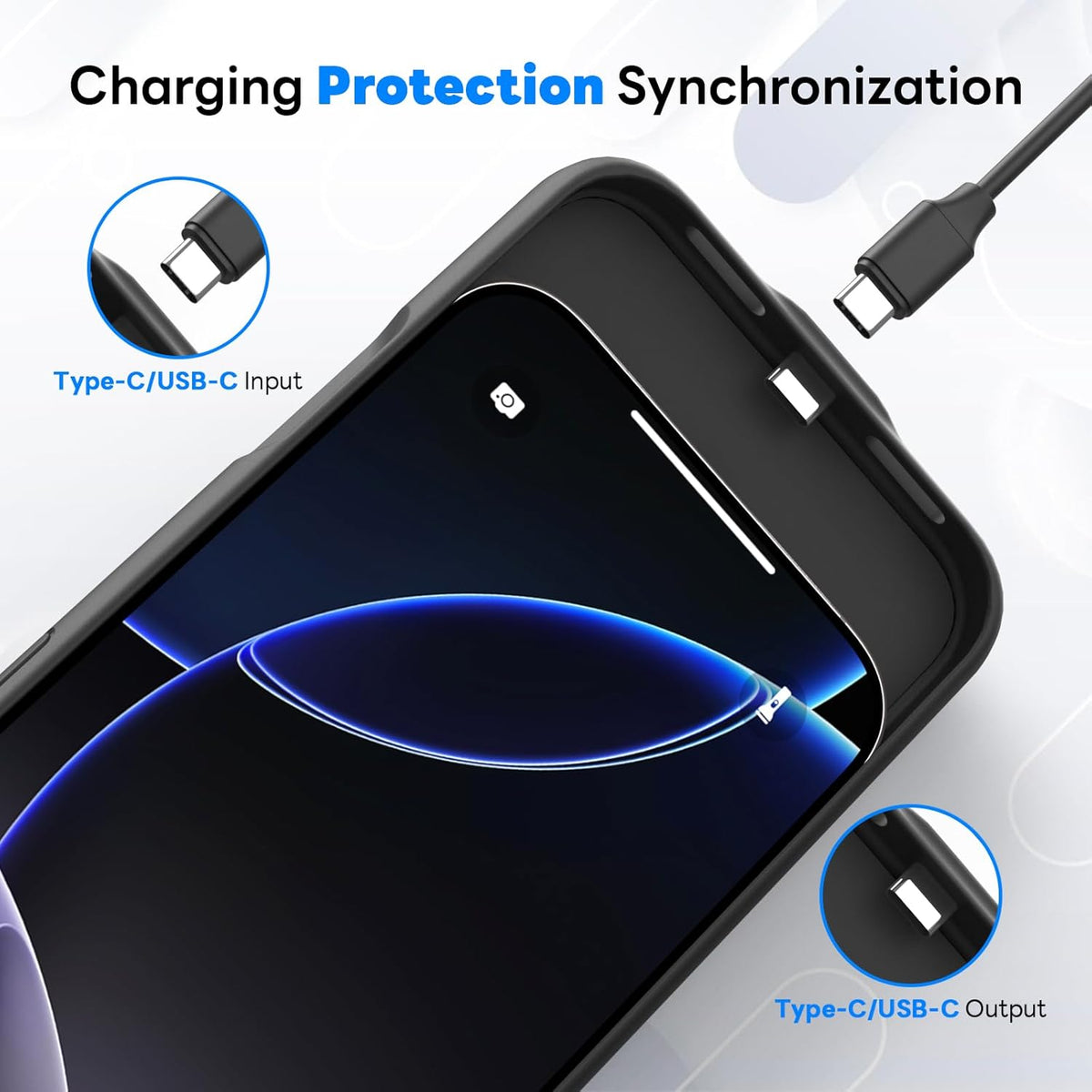 Battery Case for iPhone 16 Pro (6.3 inch),Charging Case Charger Ultra-Slim 7000mAh Rechargeable Portable Extended Charger Case Cover w/Tempered-Glass Protector - Black