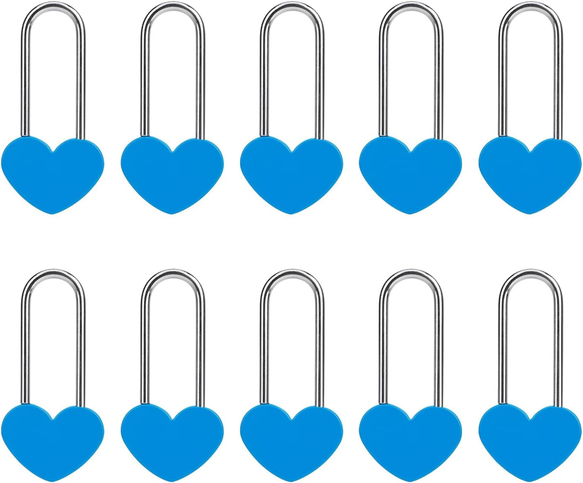 10PCS 3.5" 50mm Love Lock Heart Padlock,Blue Single Heart Wish Lock for Lovers Wedding,Valentines,Anniversary,Travel(NO Key)
