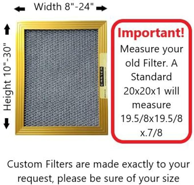 CARTER | Gold | MERV 8 | HVAC & Furnace Filter | Washable Electrostatic ((20x24x1))