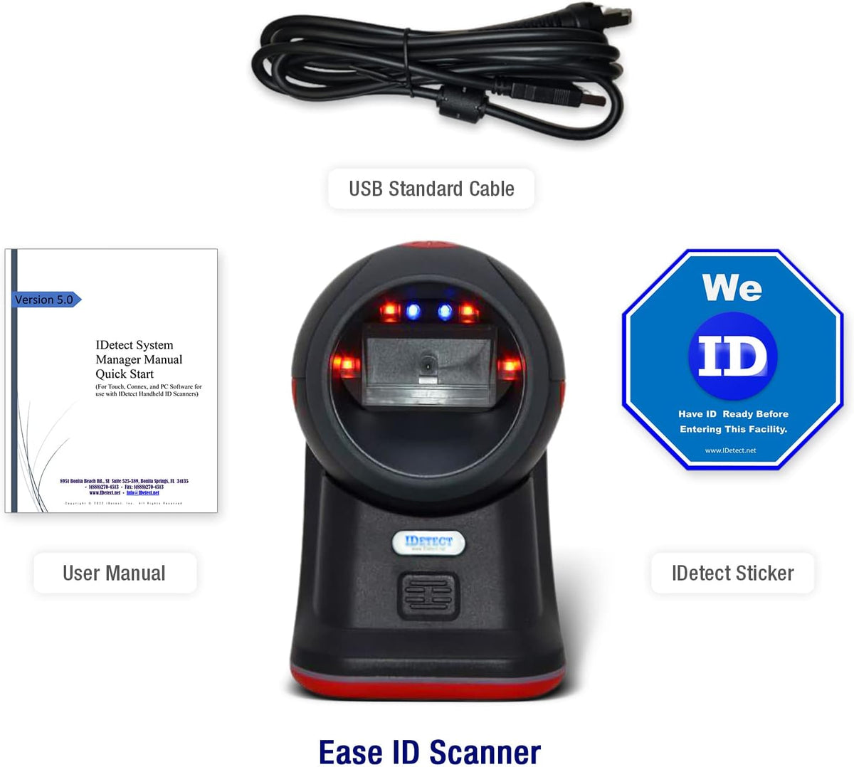IDetect.net ID Scanner Machine | Data Reader & Collector | Age Verification, Driver License Smart Checker Scan | Data-sync Software | Ideal for Tablets, Laptop, PC & POS Systems