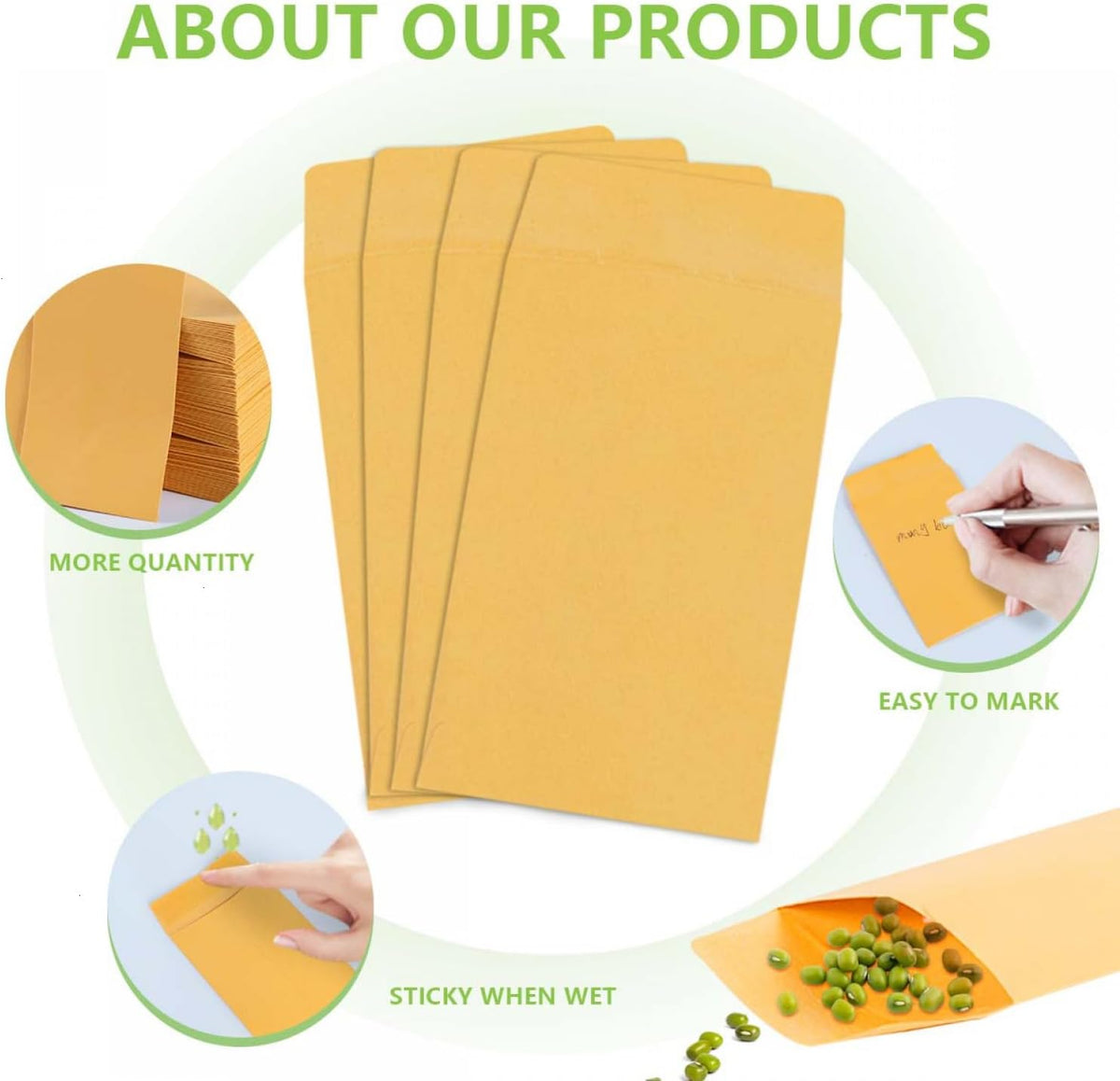 SenseYo 100 Pack Small Coin Seed Mini Tip Envelopes for Coin, Cash, Key, Seed with Gummed Flap, 2.25" x 3.5"