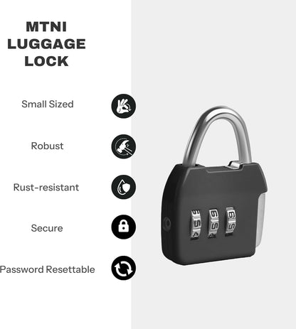 Small Combination Luggage Locks, 3 Digit Combination Padlock, Travel Lock with Code, Small Combo Lock for Locker, Suitcase, Zipper, Tool Box, Backpack, Bag (Black+Silver, 2-Pack)