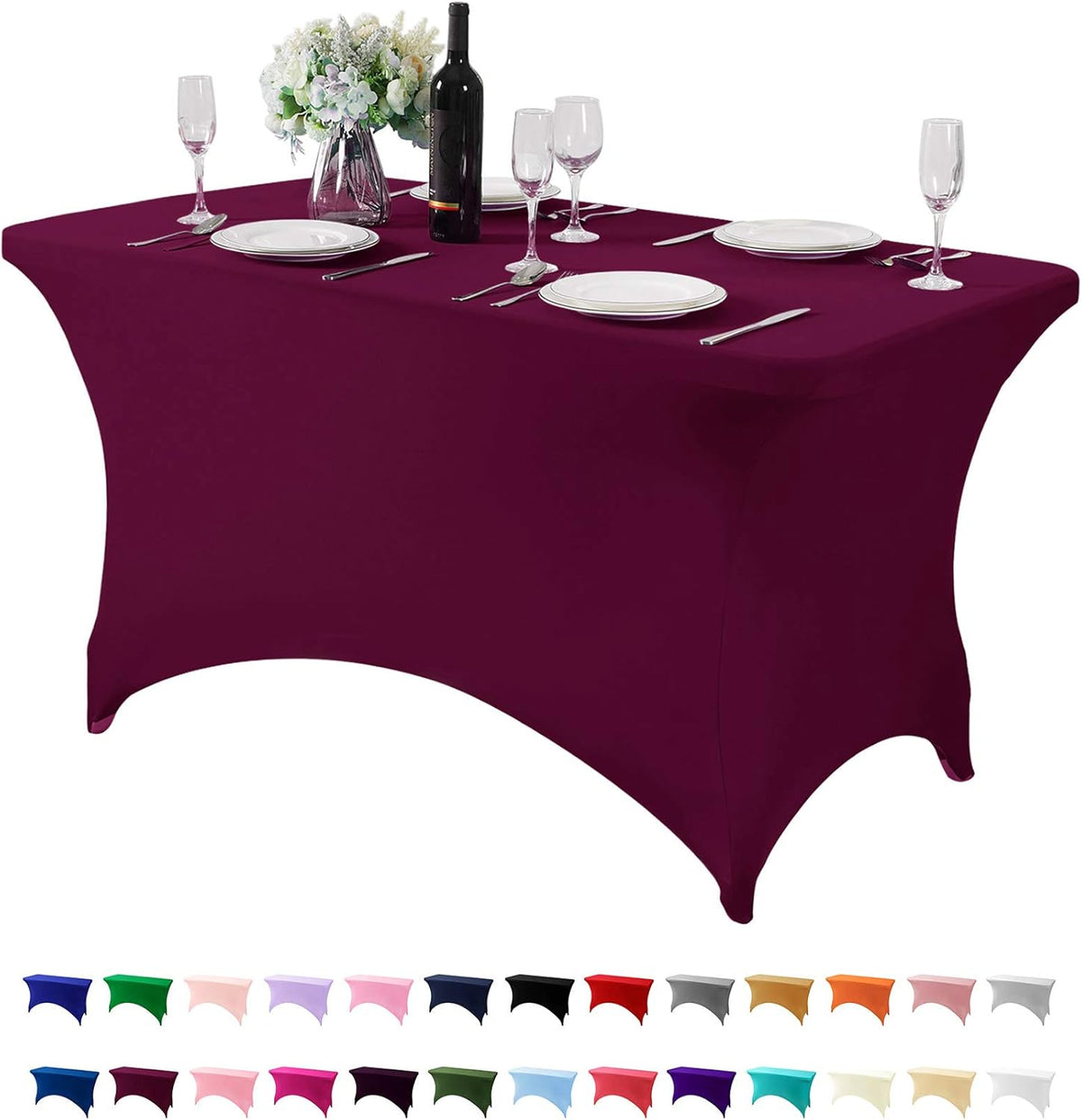 Spandex Table Cover for 4FT or 6ft or 8ft Table Universal Fitted Stretch Tablecloth for Party, Banquet, Wedding and Events-Burgundy