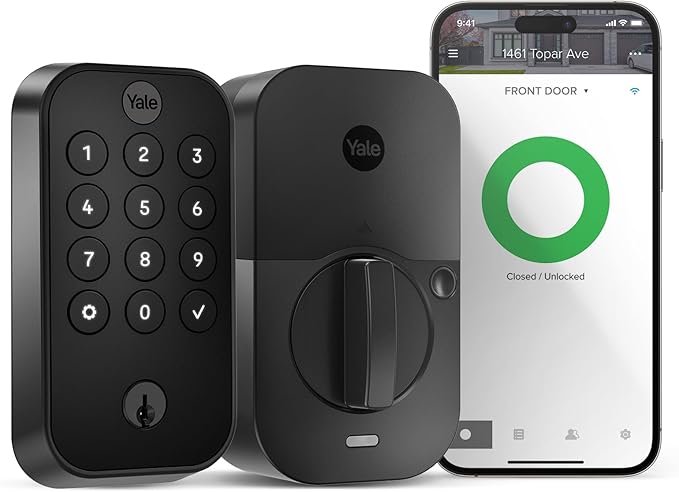 Yale Security Assure Lock 2 Deadbolt, Black Suede Keyed Smart Entry Door Lock with Wi-Fi Connected Keypad for Code Entry and Remote Access, YRD410-WF1-BSP