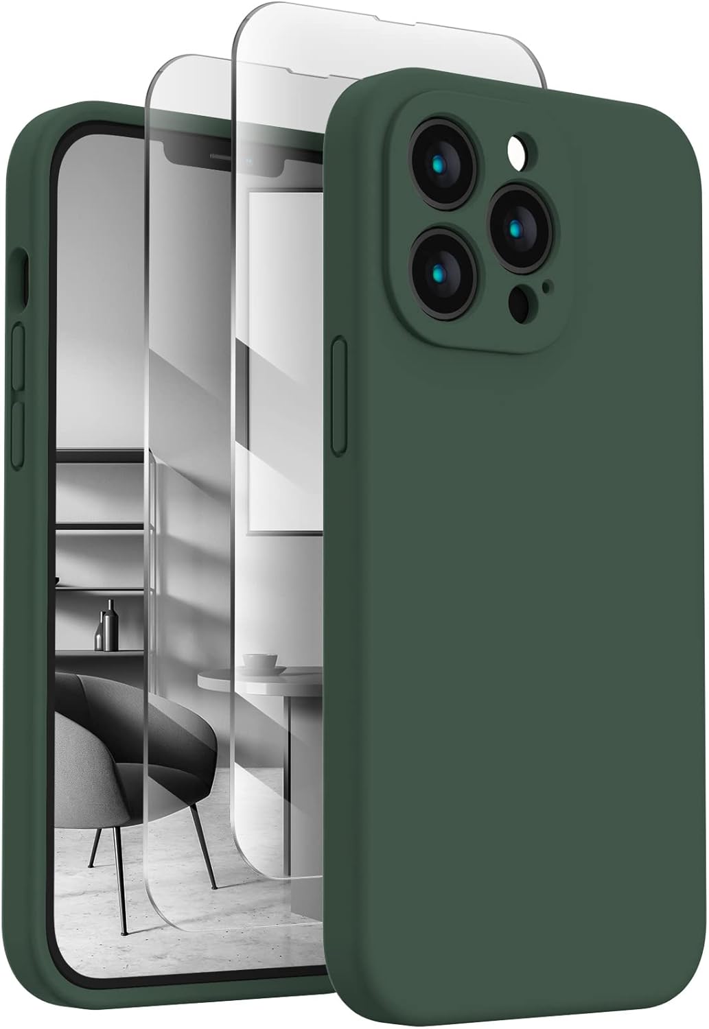 FireNova Designed for iPhone 13 Pro Max Case, Silicone [Camera Protection] Phone Case with [2 Screen Protectors], Soft Anti-Scratch Microfiber Lining Inside, 6.7 inch, Alpine Green