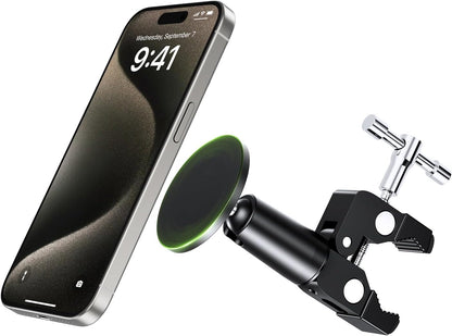 elitehood Magnetic Phone Clamp Mount, Adjustable Phone Holder for Mic Stand/Music Stand/Golf Cart/Treadmill/Stroller/Shopping Cart/Stationary Bike, iPhone Clamp Mount for Magsafe iPhone 16 15 14