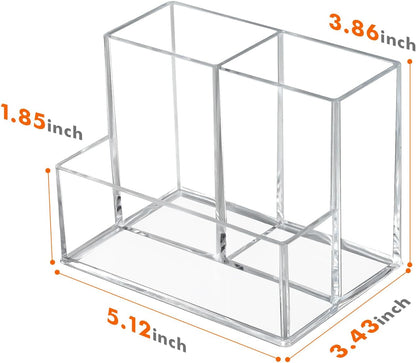 Pen Holder for Desk, Clear Acrylic Pencil Holder for Desk, Marker Holder with 3 Compartments, Pencil Organizer for Home, Office, Classroom, Bathroom