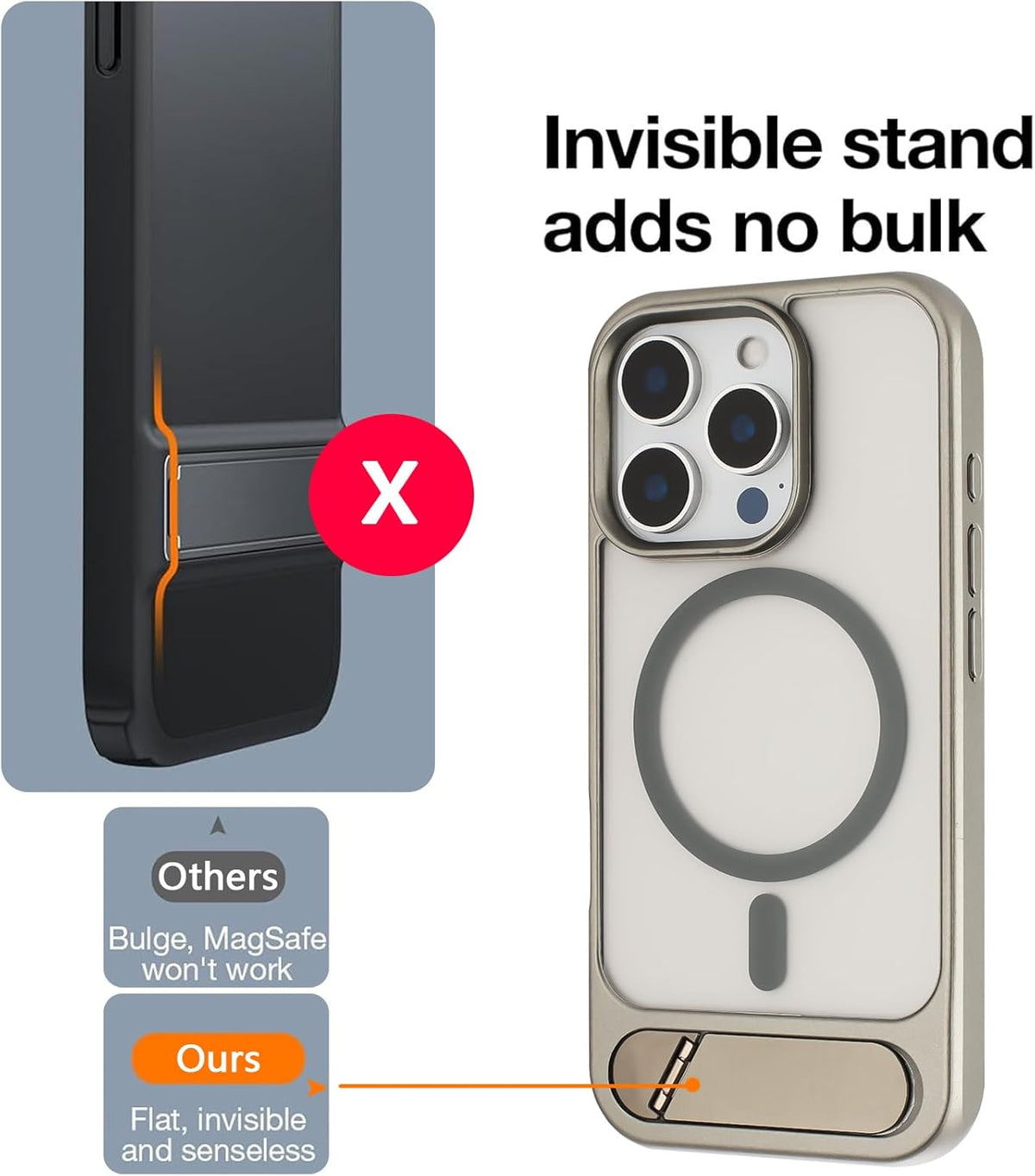 Tikoo Strong Magnetic for iPhone 16 Pro Case with Magsafe and Built-in Invisible Kickstand Slim Translucent Matte Military Grade Protective Phone Case for iPhone 16 Pro 6.3”