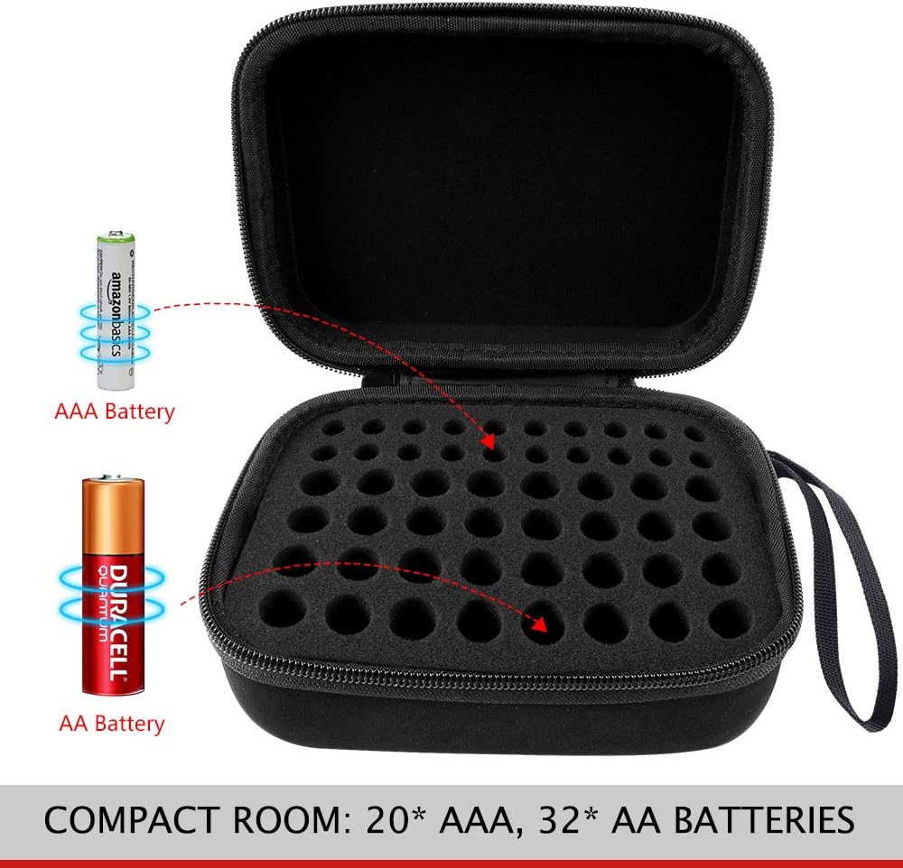 Comecase Hard Battery Organizer Storage Box Carrying Case Bag - Holds 32 x AA, 20 x AAA, Total 52 Batteries [Tester Not Included]