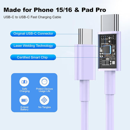 Compatible with iPhone 17 16 15 USB C Charger,Type C Fast Charger Adapter,USB C Wall Charger Block with 2Pack 10ft Type C to C Charging Cord Compatible with iPhone 17/16/15/ Pro/Pro Max/Plus,Samsumg