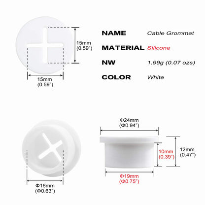 8 Pack Cable Cord Grommet 3/4 Inch Flexible Wire Rubber Grommets for Desk and Other Furniture Wall Hole Cover Cable Management Wire Organizer Cable Pass Through, White Color