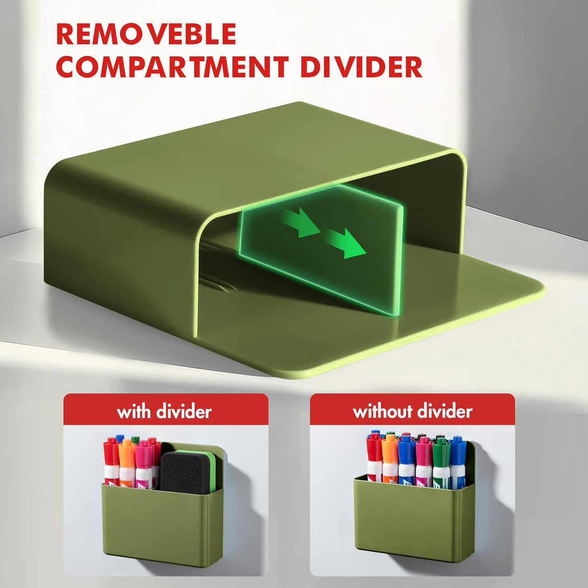 BEYGORM 2 Pack Plastics Magnetic Pen Holder for Refrigerator, Dry Erase Marker Holder for Whiteboard，Magnet School Locker Organizer Accessories, Pencil Cup, Pen Caddy (Army Green)