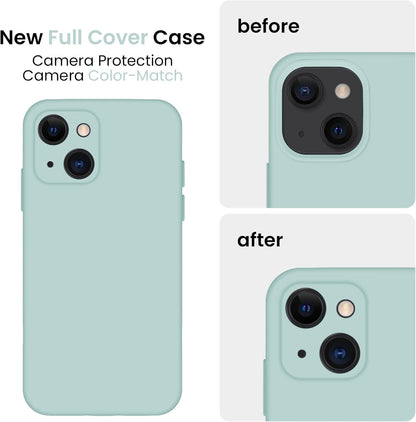 FireNova Designed for iPhone 13 Case, Silicone Upgraded [Camera Protection] Phone Case with [2 Screen Protectors], Soft Anti-Scratch Microfiber Lining Inside, 6.1 inch, Mint Green