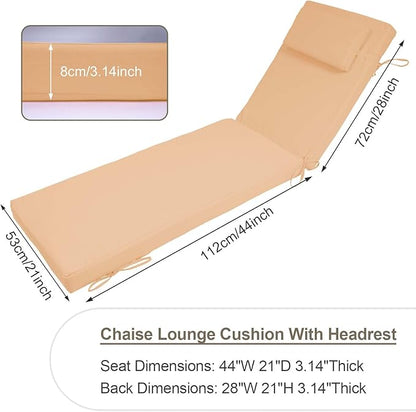 Chaise Lounge Cushions Outdoor Set of 2, 72x21x3 Lounge Chair Cushions for Outdoor Furniture, Patio Lounger Pads with Removable Cover for Pool, Deck, Lawn,Beige