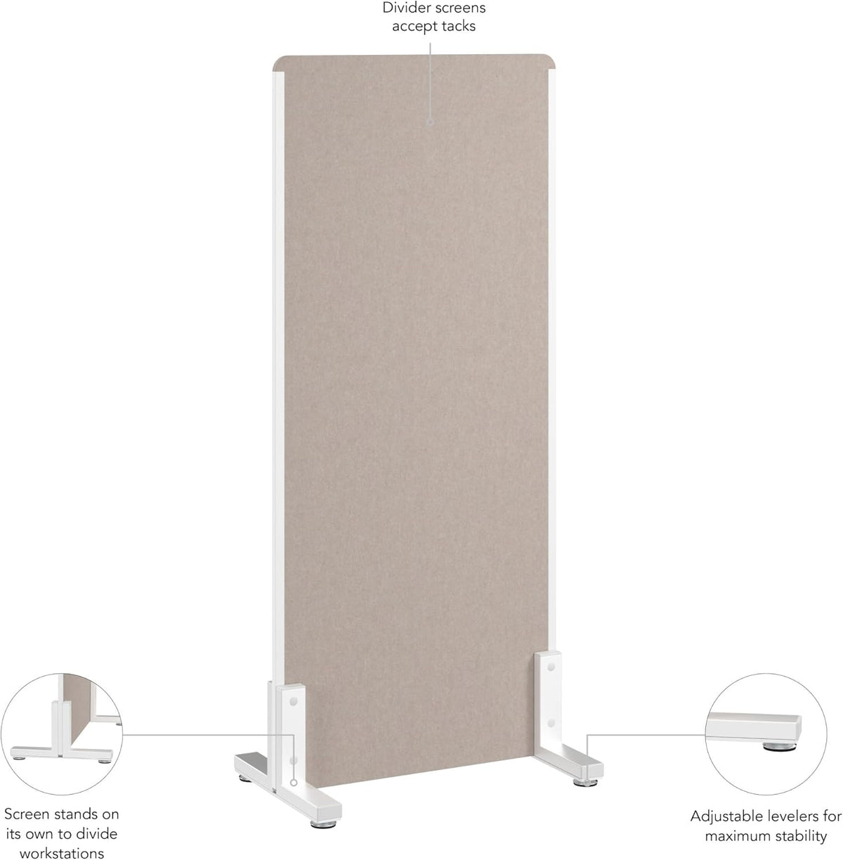 Bush Business Furniture 24W x 55H Freestanding Privacy Screen in Warm Beige, Standing Office Partition with Acoustic Sound Dampening Panel