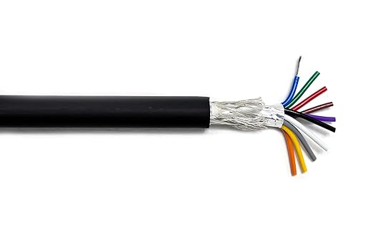 10C 22AWG AMSB Shielded Cable Wire (UL2464) - Highly Flexible Str TC, PVC Ins, OS+TC BRD, PVC JKT for CNC Machine, Stepper Motor, VFD Spindle (Matte Black 25FT)