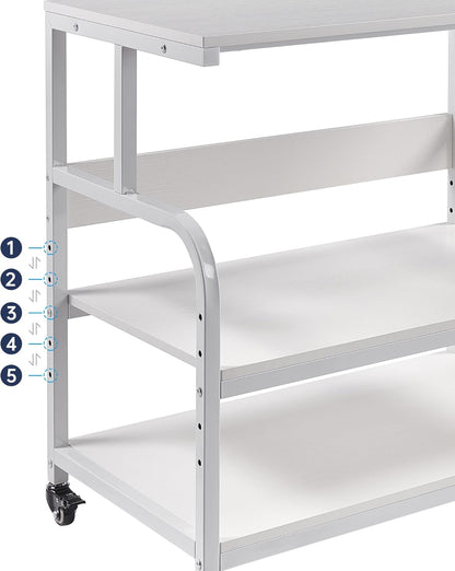 Printer Stand, 32.3" x 18.9" x 32.1" Extra Large Printer Table with Adjustable Storage Shelf, 3 Tier Rolling Printer Cart with Industrial Wheels for Home Office, White