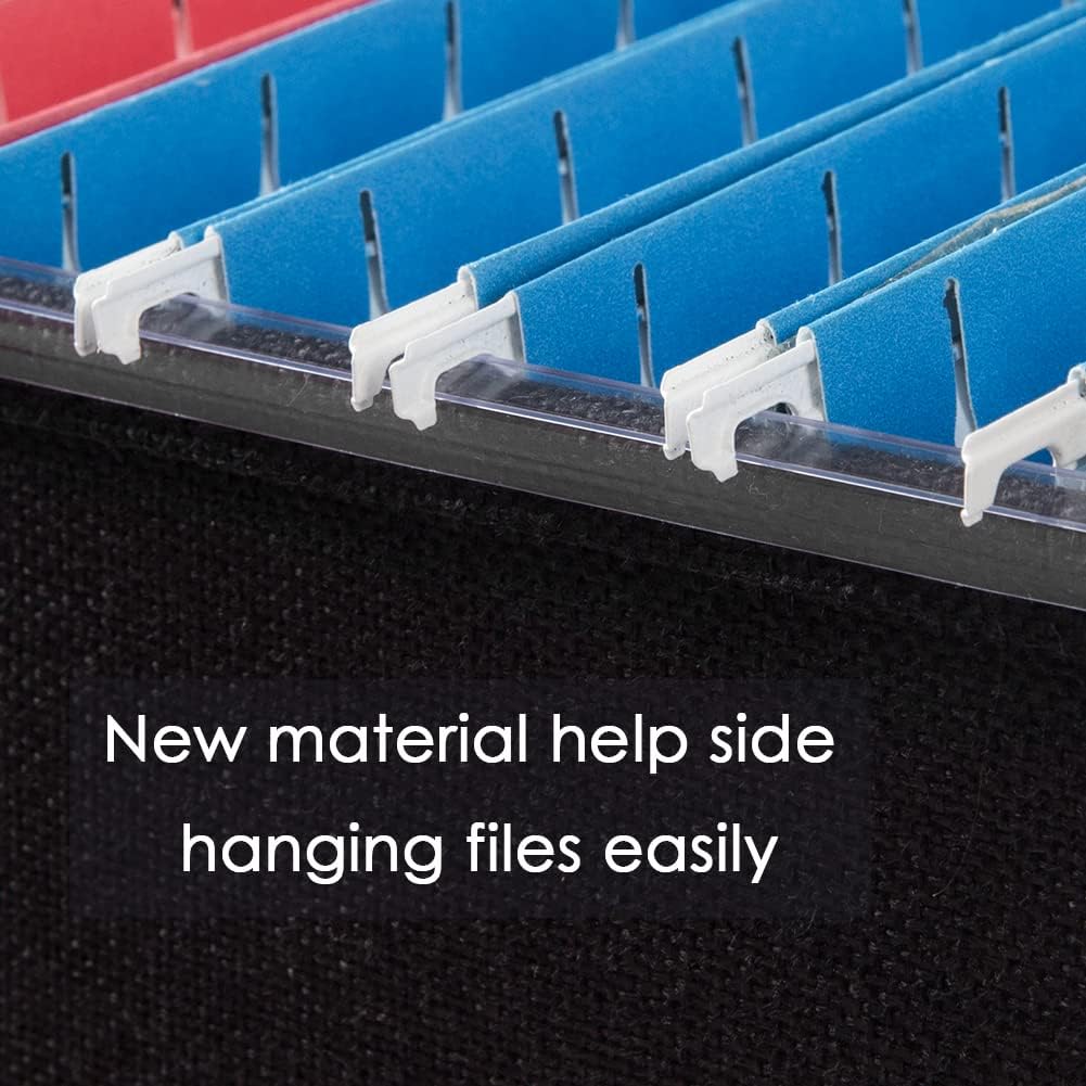 PRANDOM File Organizer Box - Set of 2 Collapsible Decorative Linen Filing Storage Hanging File Folders with Lids Office Cabinet Letter Size Black (15x12.2x10.75 inch)