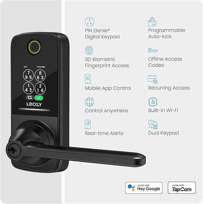 Lockly Smart Lock Secure Pro, Fingerprint Door Lock, Keyless Entry, Built-in
