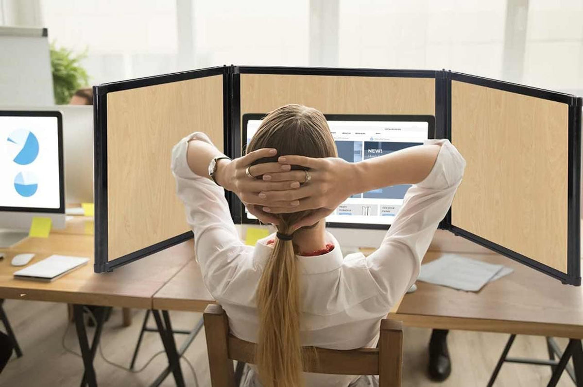 Versare Folding Tabletop Display | 3-Panel Partition | Lightweight Portable Workspace Divider | Cloud Gray 78" x 24"