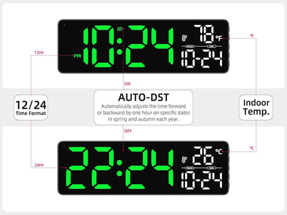 Large LED Digital Wall Clock with Date, Temperature, Auto-Brightness, Auto-DST | Big Digital Clock for Bedroom, Desk, Classroom, Living Room, Kitchen, Office, Gym, Farmhouse, Xmas Gift for Seniors