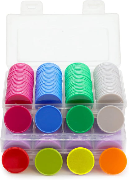 Set of 100 Opaque Plastic Learning Counters Mini Poker Chips Game Tokens with Storage Box (LawnGreen, 1.26 Inch)