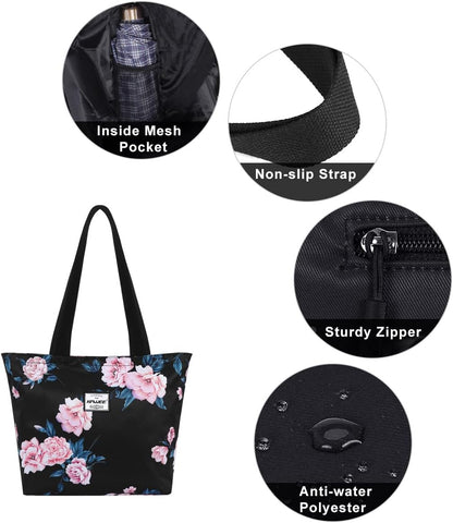 Tote Bag with Zipper for Women Inside Mesh Pocket Heavy Duty Casual Anti-water Cloth Travel Shoulder Handbag