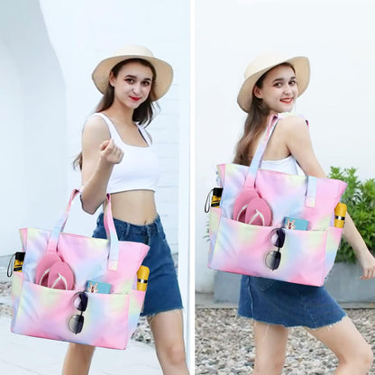 Beach Pool Bags Tote for Women Ladies Large Gym Tote Carry On Bag With Wet Compartment for Weekender Travel Waterproof