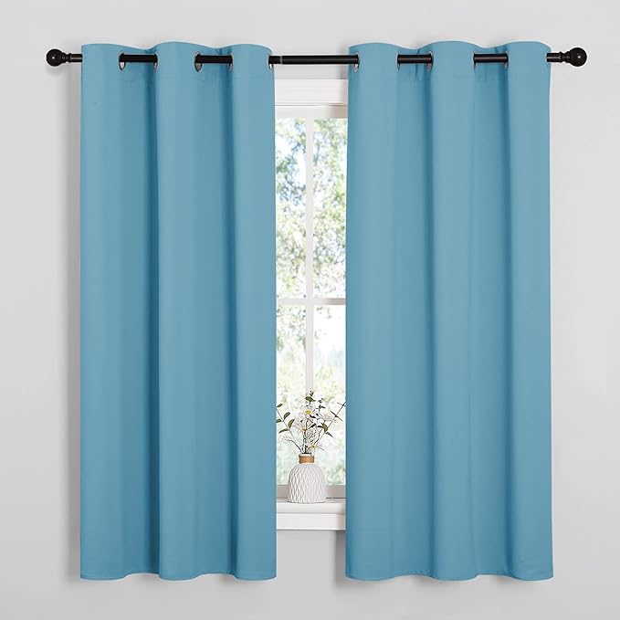 NICETOWN Thermal Insulated Curtains Blackout Draperies, Window Treatment Solid Grommet Room Darkening Drape Panels for Bedroom (Teal Blue, Set of 2 Panels, 34 by 63 inches Long)