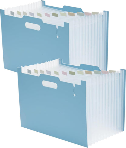 2-Piece Accordion Folder Manager, 12 Grid Expansion Pages, Portable Monthly Bill and Receipt Manager That Opens Upright, Colored Labels, School, Home, and Office letterhead/A4 Size, Sky Blue