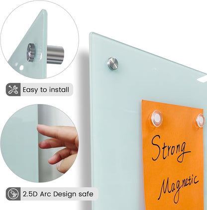 Magnetic Glass Writeboard 40"x60" Premium Tempered Dry Erase Boards Wall Mounted Frameless Whiteboard Bulletin Message Boards (White)